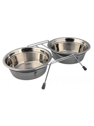 Doble Comedero con Soporte Perros y Gatos de Acero Inox. 13,5cm/350ml